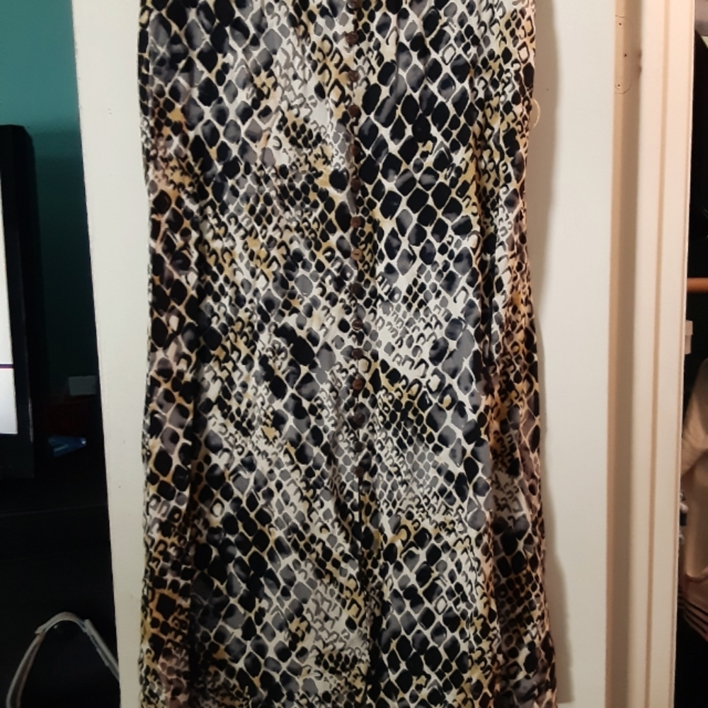 Mlle Gabrielle 1X Maxi skirt, leopard print, black, brown, white, tan.